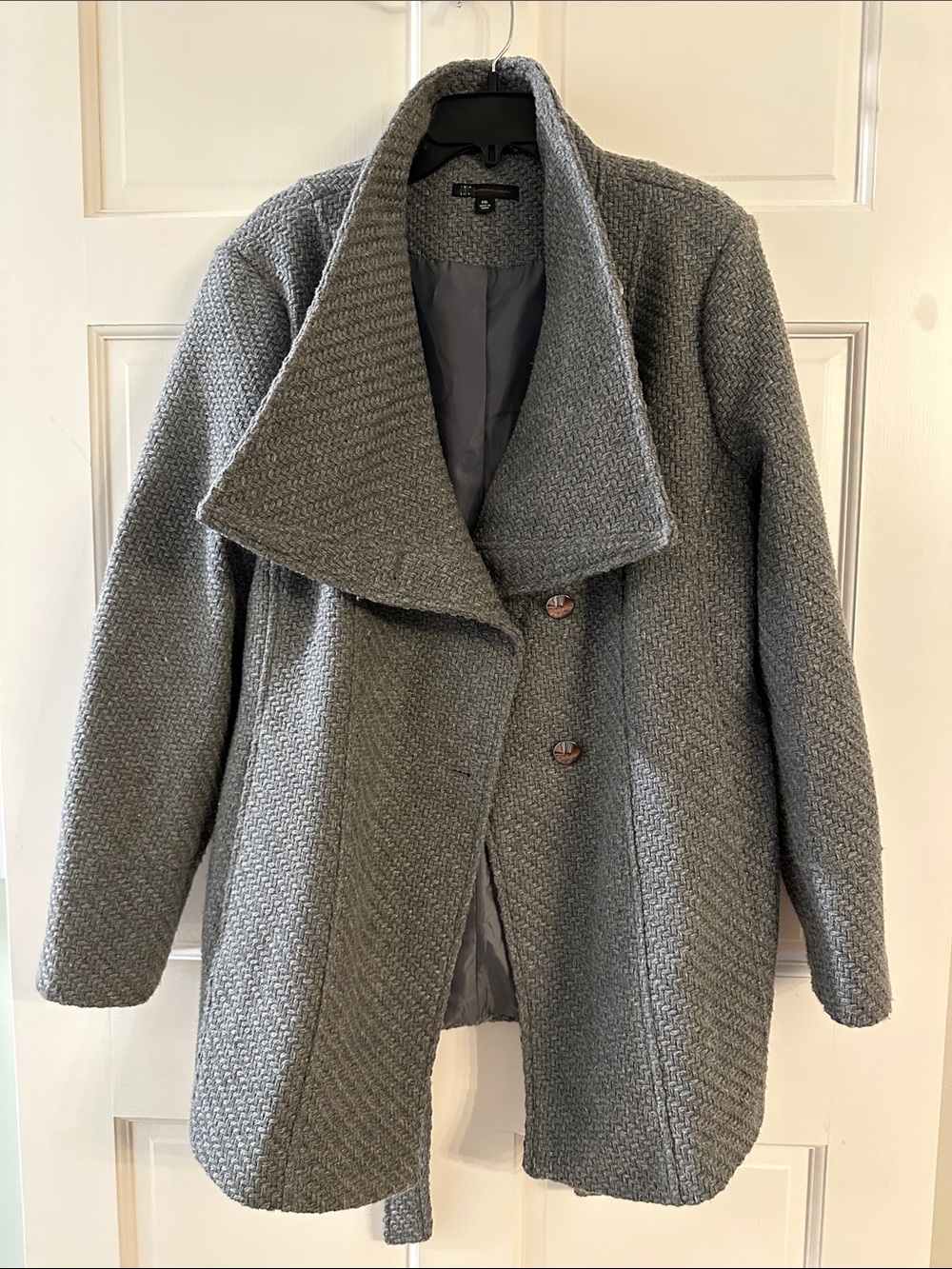INC International Concepts Gray Textured Shawl-Collar Pea Coat